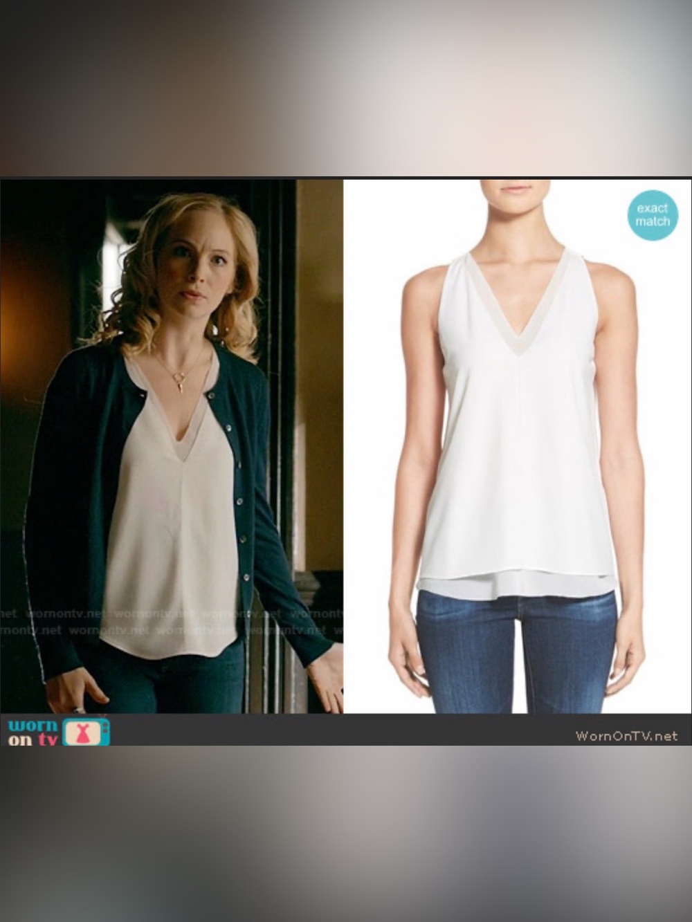 cooper & ella White V-Neck Sleeveless Top Caroline Forbes The Vampire Diaries S